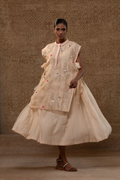 Taral A-Line Organza Applique Dress - Off-White