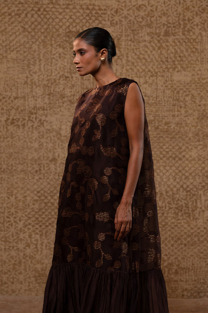Taral Organza Applique Dress - Brown