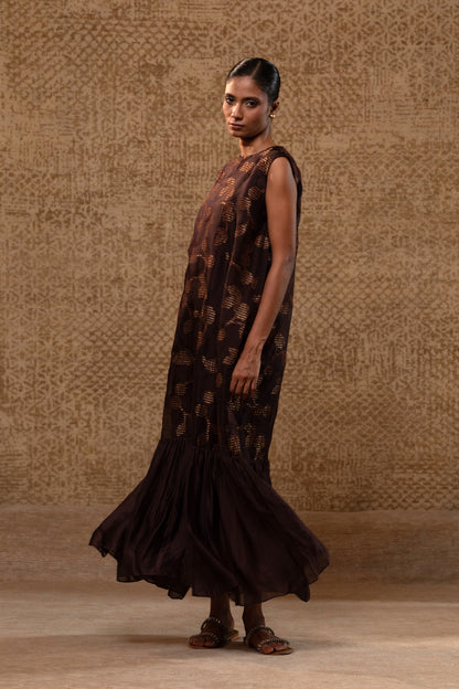 Taral Organza Applique Dress - Brown