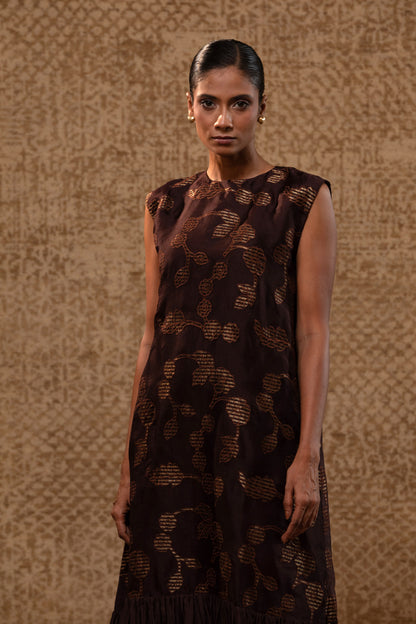 Taral Organza Applique Dress - Brown