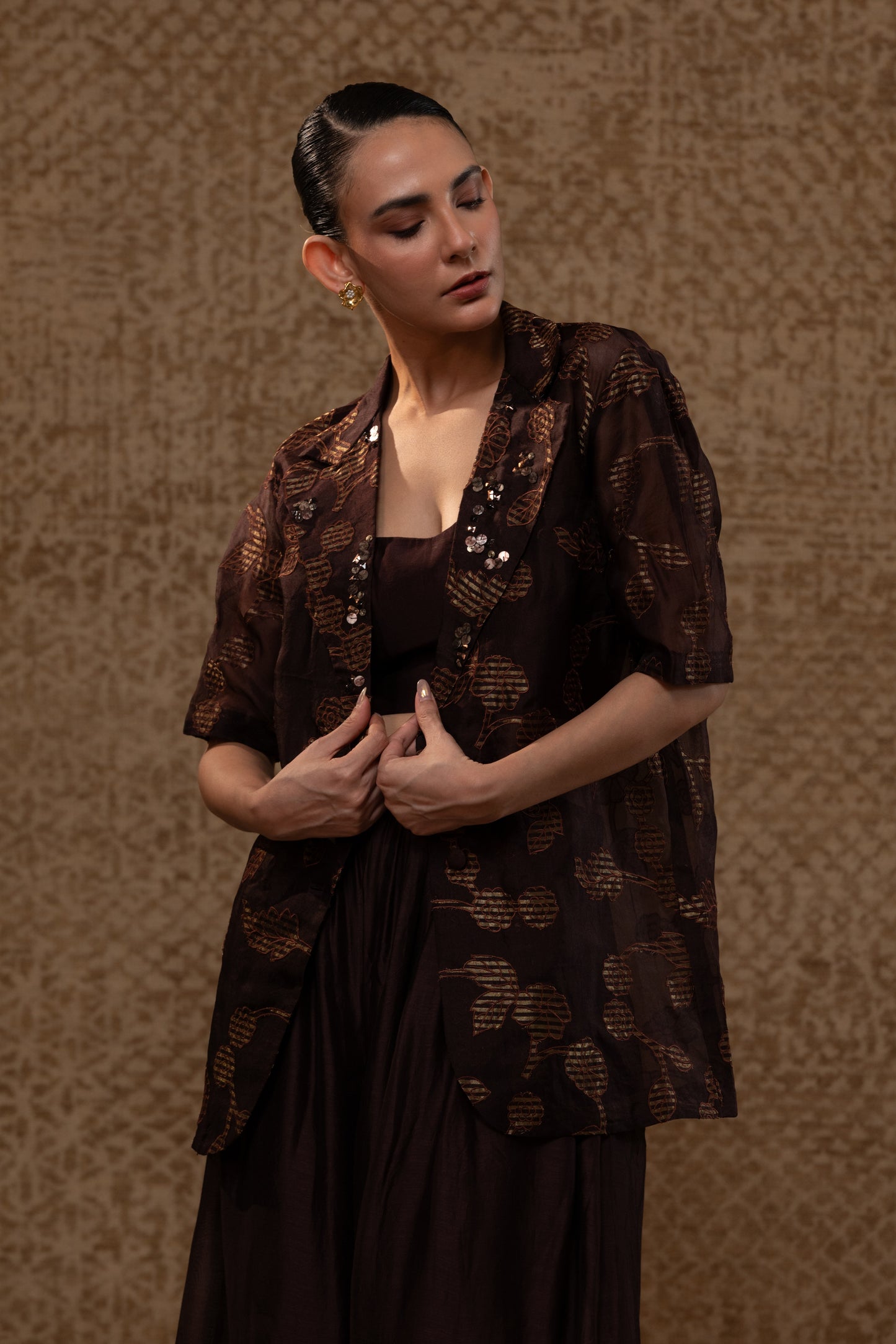 Taral Jacket Set - Brown