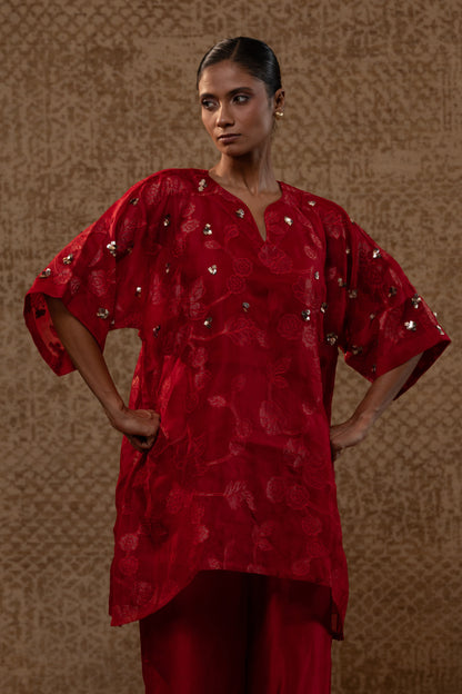 Taral Applique Kurta Set - Red