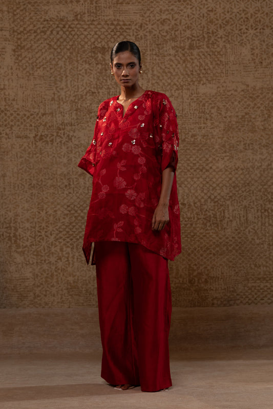 Taral Applique Kurta Set - Red