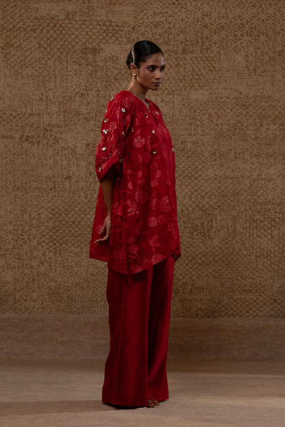 Taral Applique Kurta Set - Red