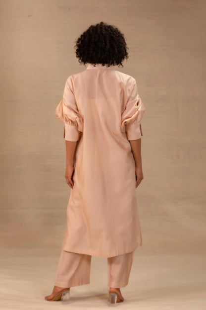 Tinka Silk Chanderi Long Kaftan Set - Ivory