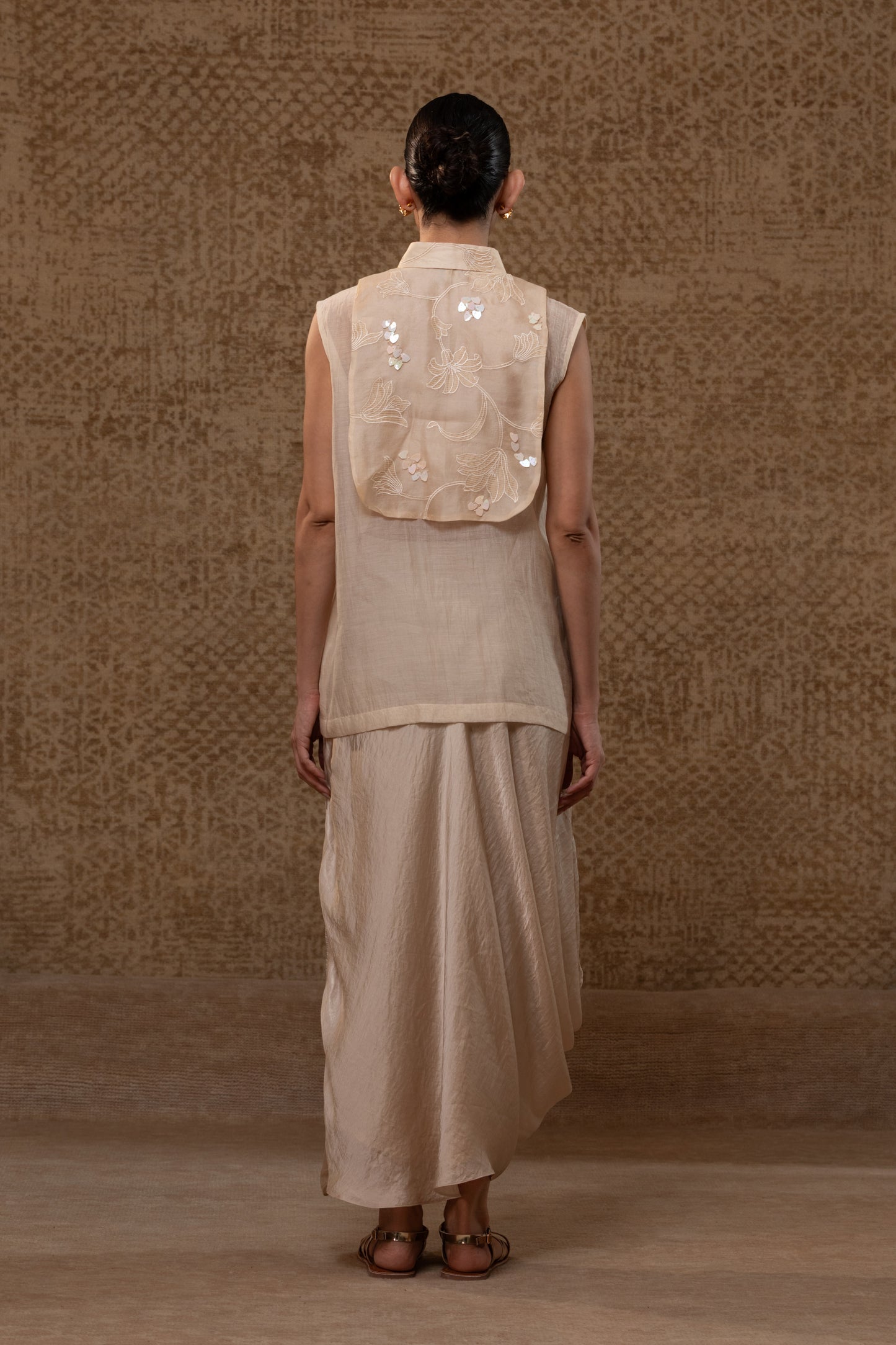 Taral Applique Yolk Shirt Skirt Set - Off-White