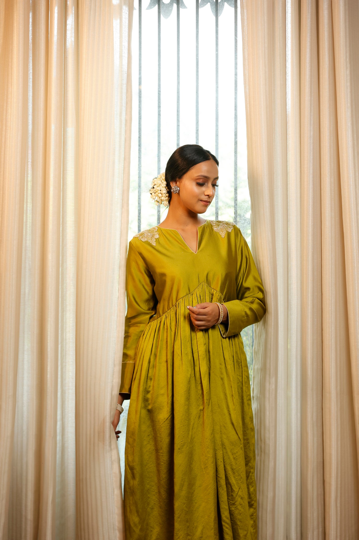 Noor Green Gather Dress